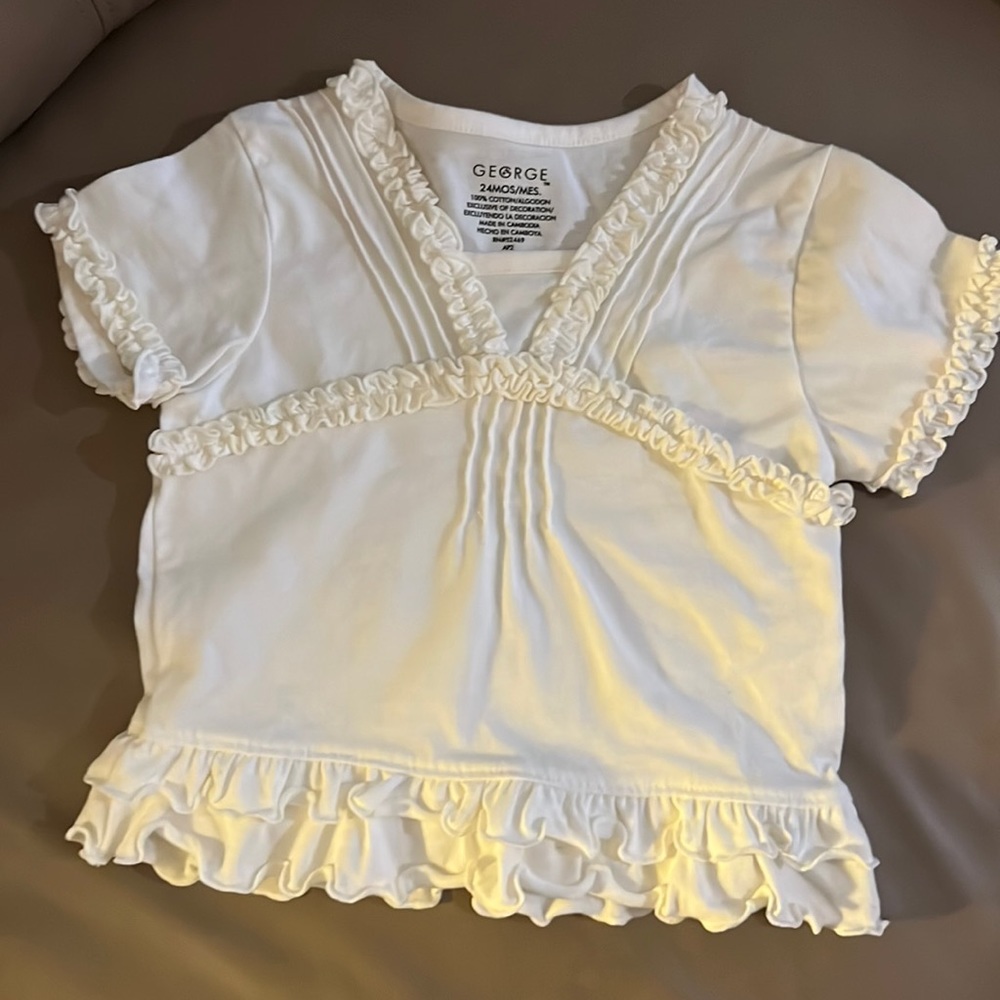 GEORGE off white ruffled T shirt, 24 months. New WOT